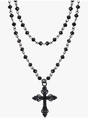 Layered Black Beaded Choker Necklace